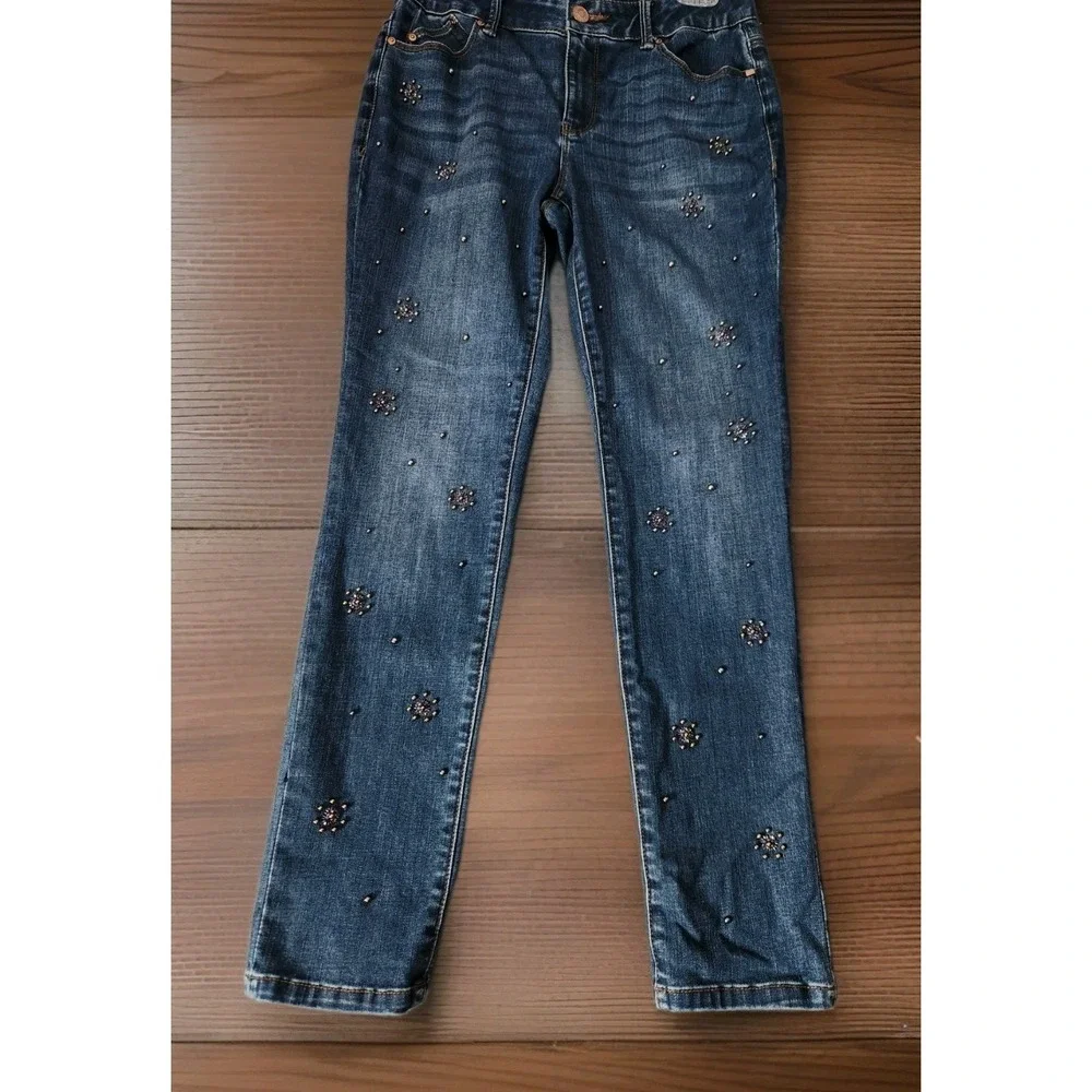 Chico's Secret Stretch Scattered Embellished Starburst Jeggings Blue Sz OP US 4P